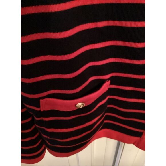 Talbots Plus Patch Pocket Cardigan Sz 3X Delfina Stripe Navy Red - Picture 4 of 9